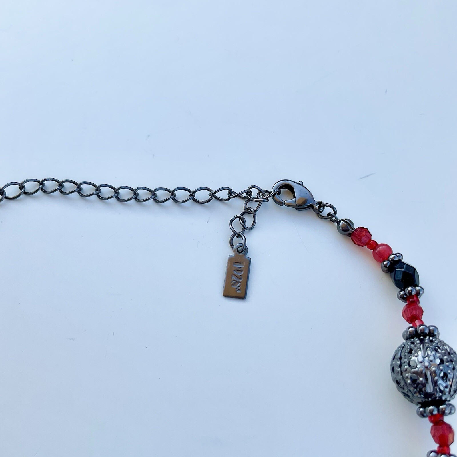 1928 Jewelry Red & Black Ornamental Beaded Necklace, 19” Adjustable