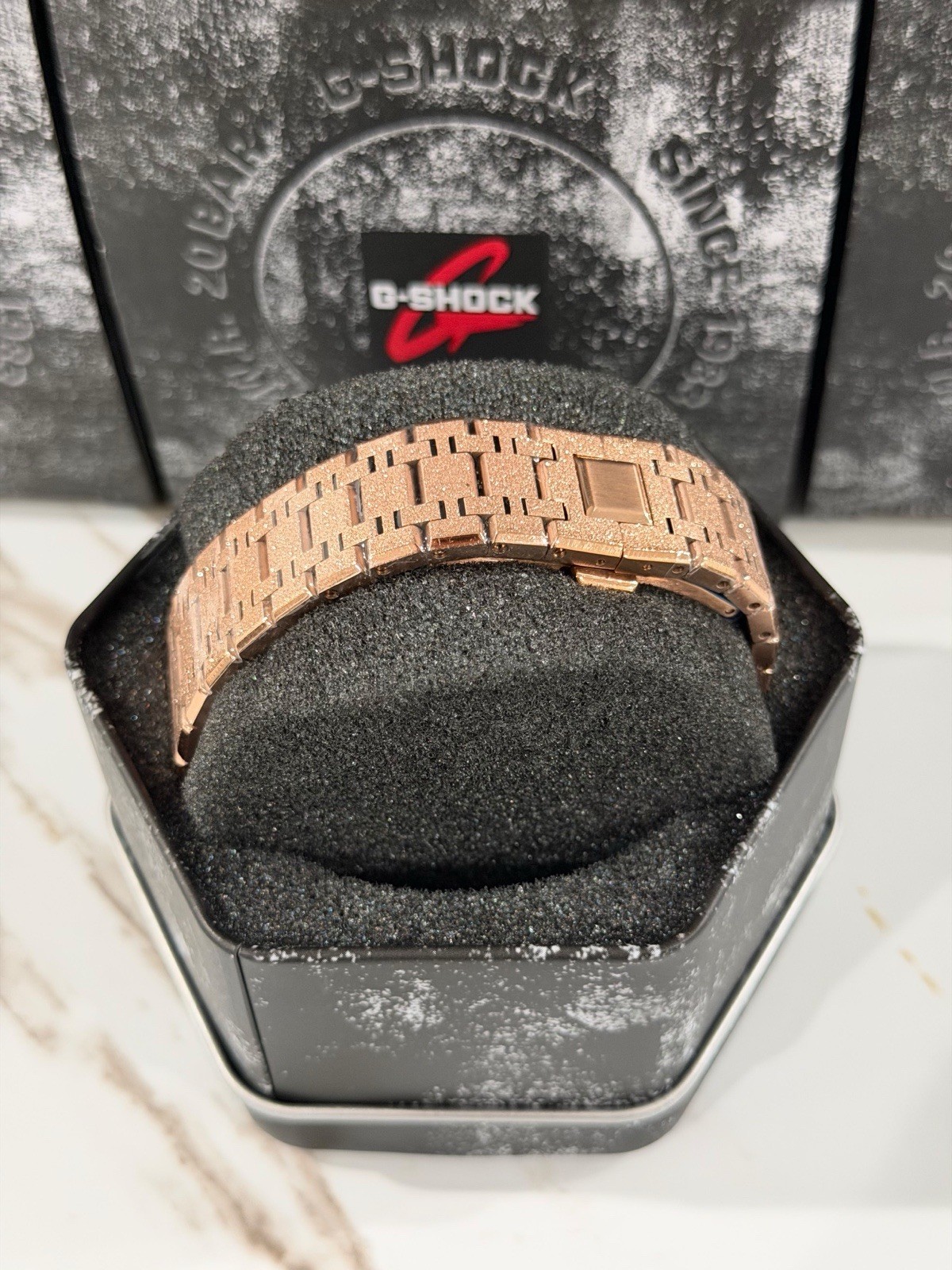 Casio GA-2100 G-Shock Watch – Sandblasted Gold Rose Frosted – Blue Dial