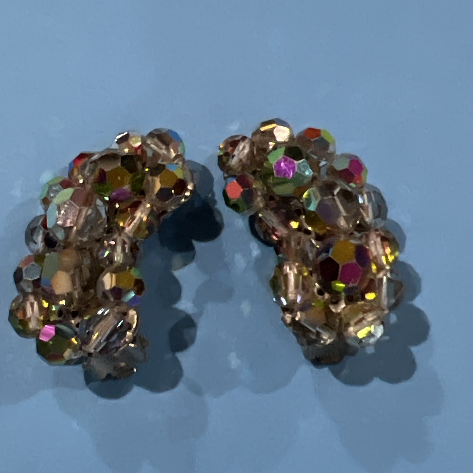 vintage aurora borealis beaded Clip On Earrings