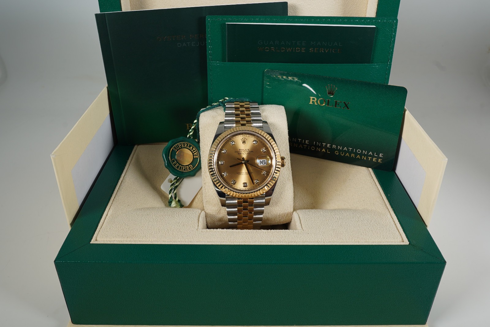 2021 Rolex Datejust 41 126333 Champagne Diamond Dial Fluted Two-Tone Jubilee