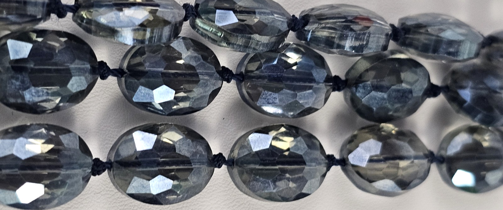 Jules Iridescent Blue Glass Faceted Beaded Necklace 3 Strand