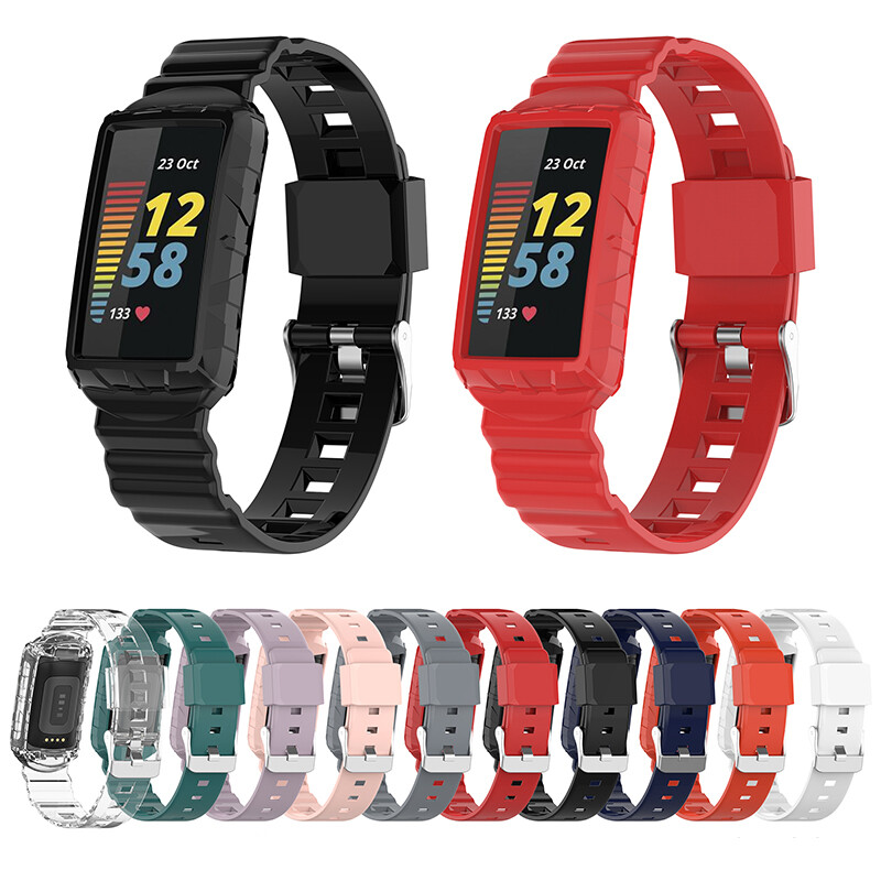 For Fitbit Charge 5 6 4 3 Replacement Rugged Armor Silicone Band w/ Bumper Case