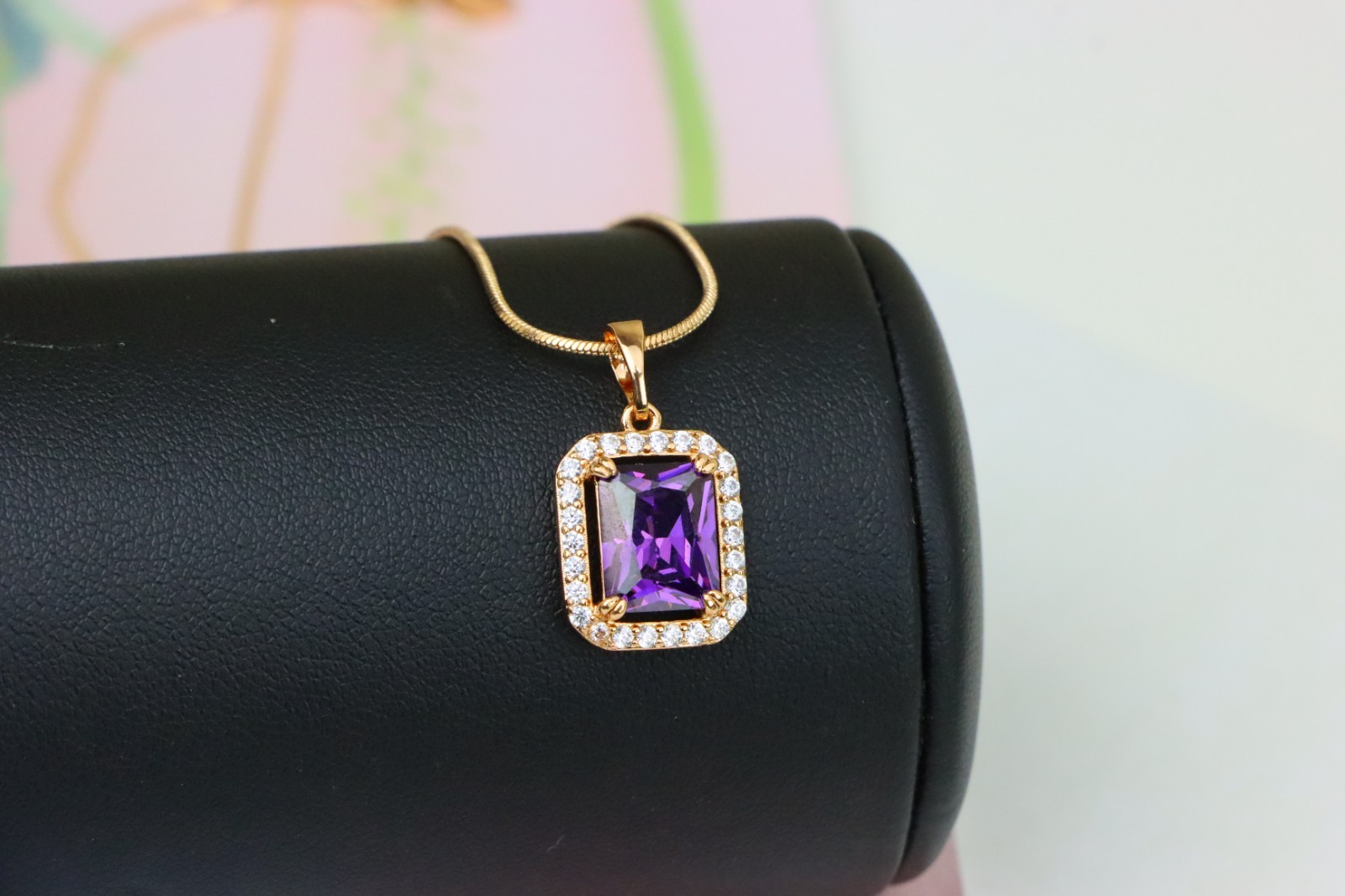 with Sparkling White Stone Frame, XPPT1274 Purple Crystal Rose Gold Pendant