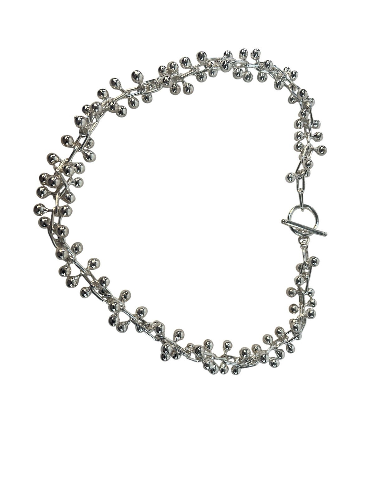 white copper silver tone DNA ball bead necklace wears like sterling sz 18in