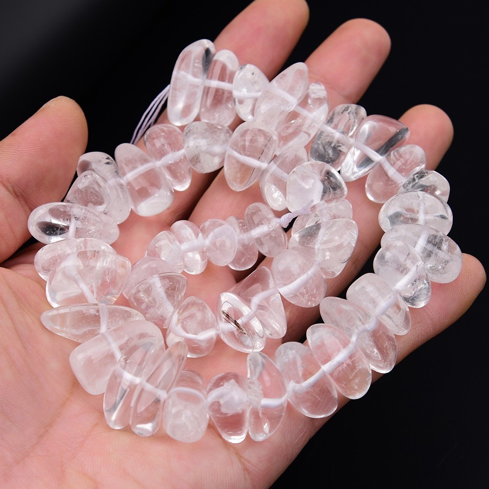 Natural Clear Rock Quartz Smooth Crystal Nugget Loose Space Beads 16” Jewelry