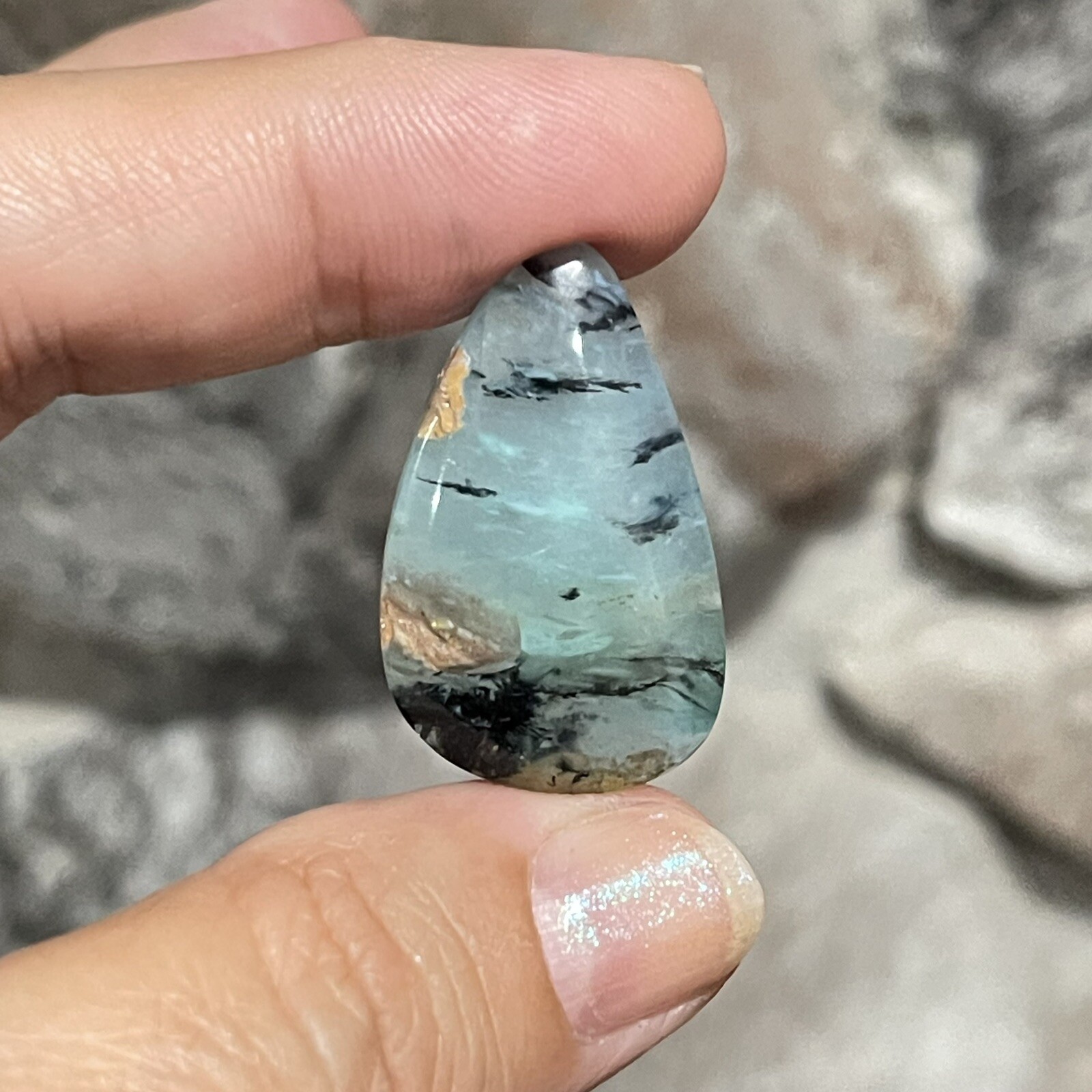 22ct 30.5x19x5.6mm Fine Picture Like Blue Peruvian Opal Smooth Cabochon Gem