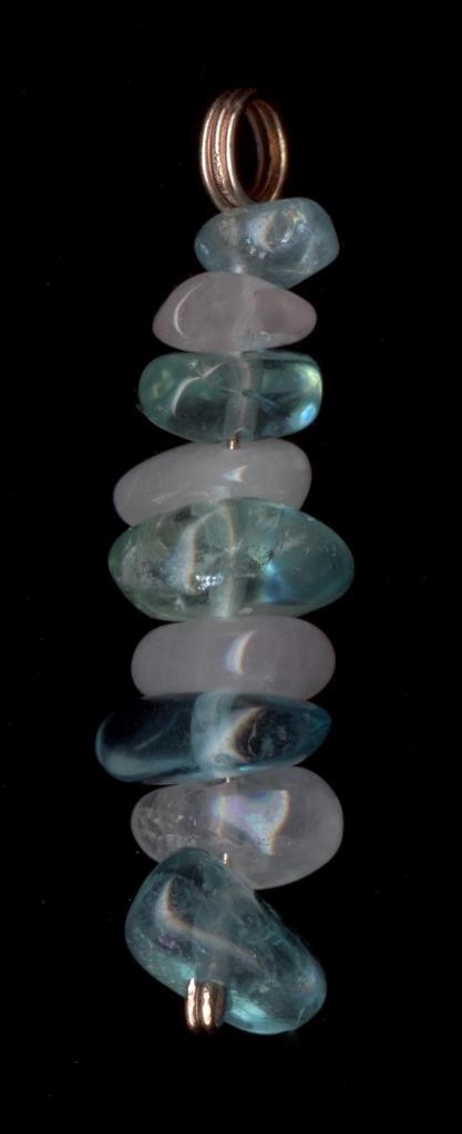 14K 2.53 Gram Solid Rose Gold Chip Pink Rose Quartz & Blue Apatite Pendant #vr