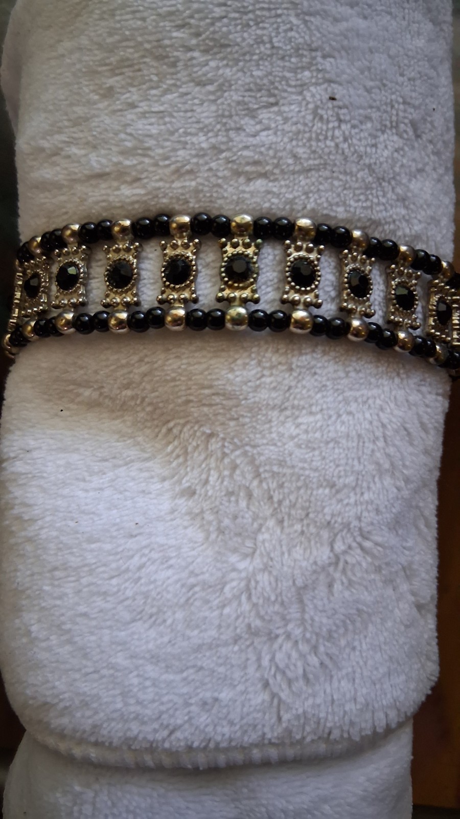 Vtg Gothic Black Beaded Panel Choker Necklace Silver Tone Victorian Rhinestone