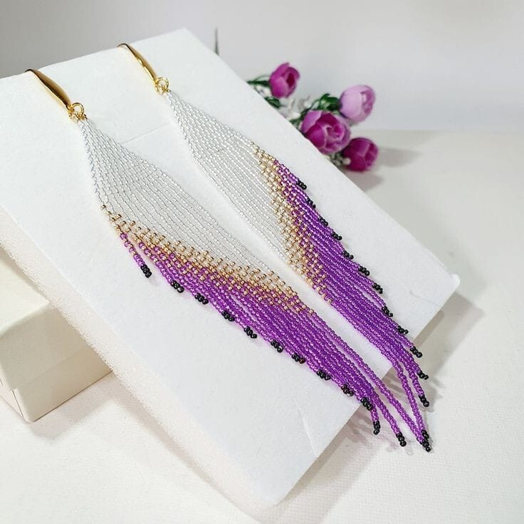 Tribal Earrings Native Large Boho American Seed Beads Handmade Earring