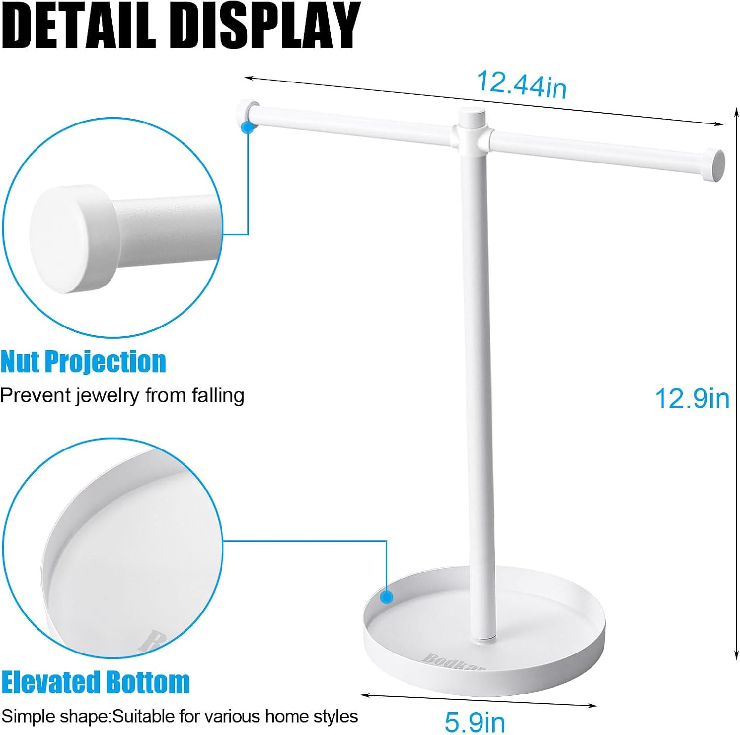 Jewelry Necklace Organizer Stand,12.9″ Tall Sturdy Metal Jewelry Stand with roun