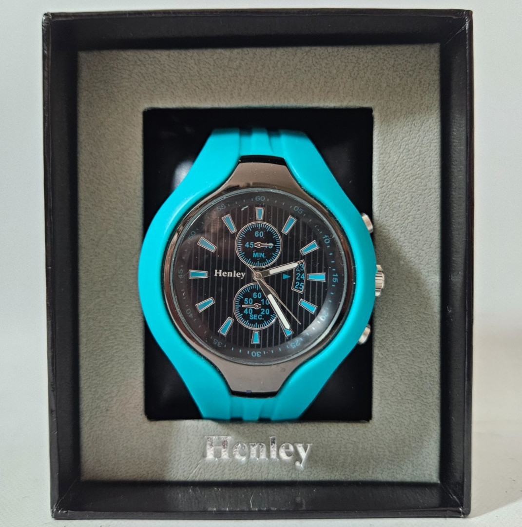 Henley Men’s Sports Watch Turquoise H02042.6, SIlicone Strap, Splash-proof, EXC