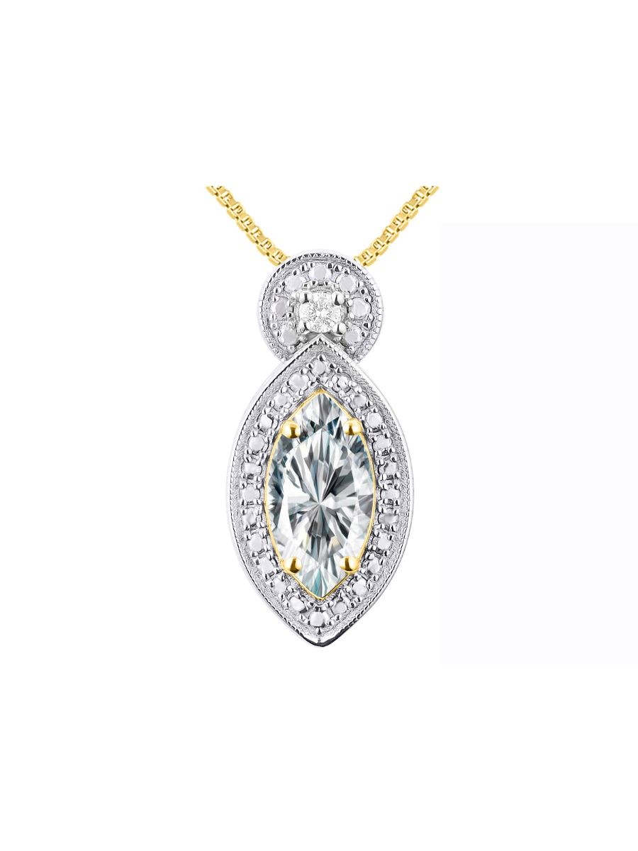 RYLOS WHITE TOPAZ & DIAMOND DESIGNER MARQUISE NECKLACE YELLOW GOLD PLATED SILVER
