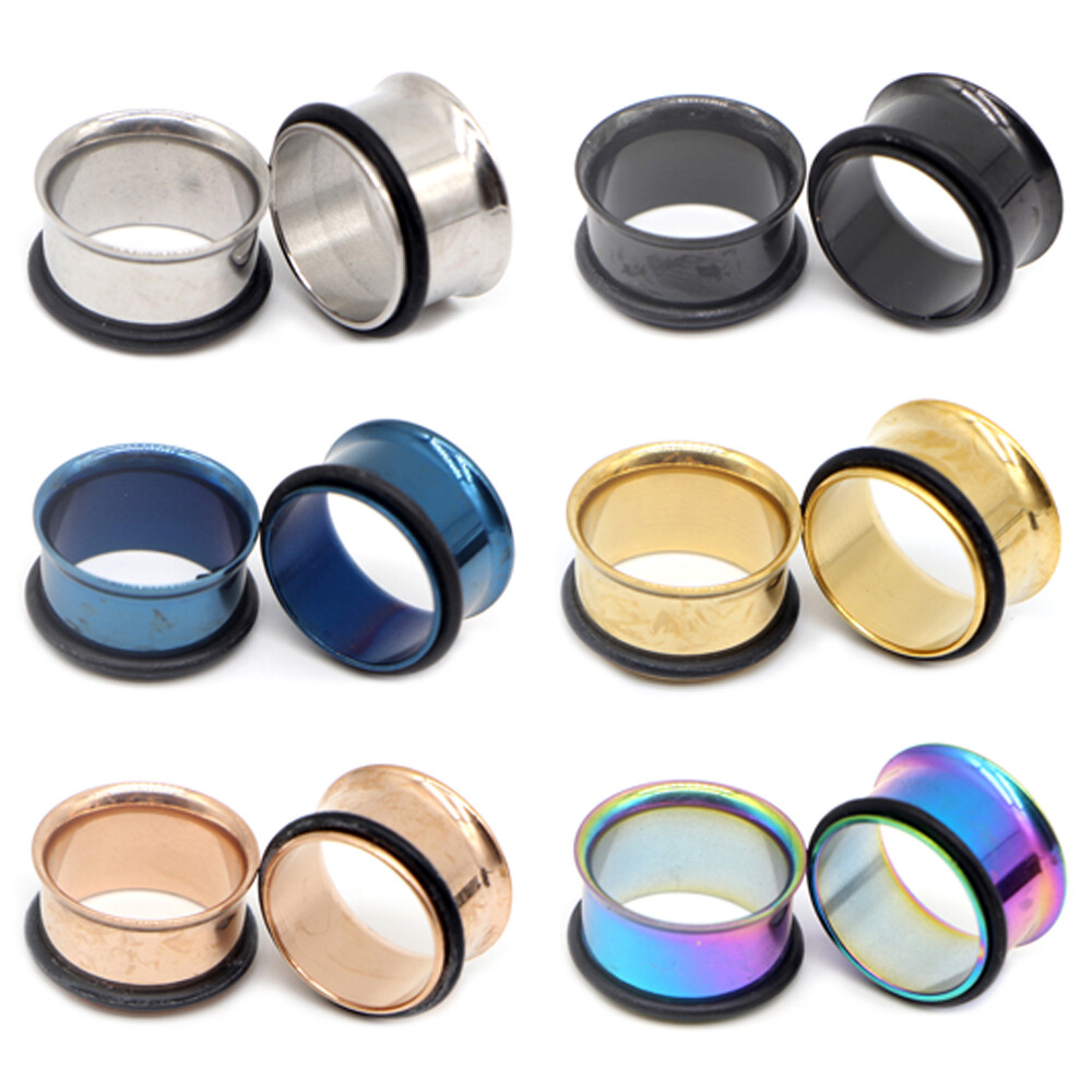 1Pair Stainless Steel Flesh Tunnels-Single Flared Ear Plugs-Ear Gauges Stretcher