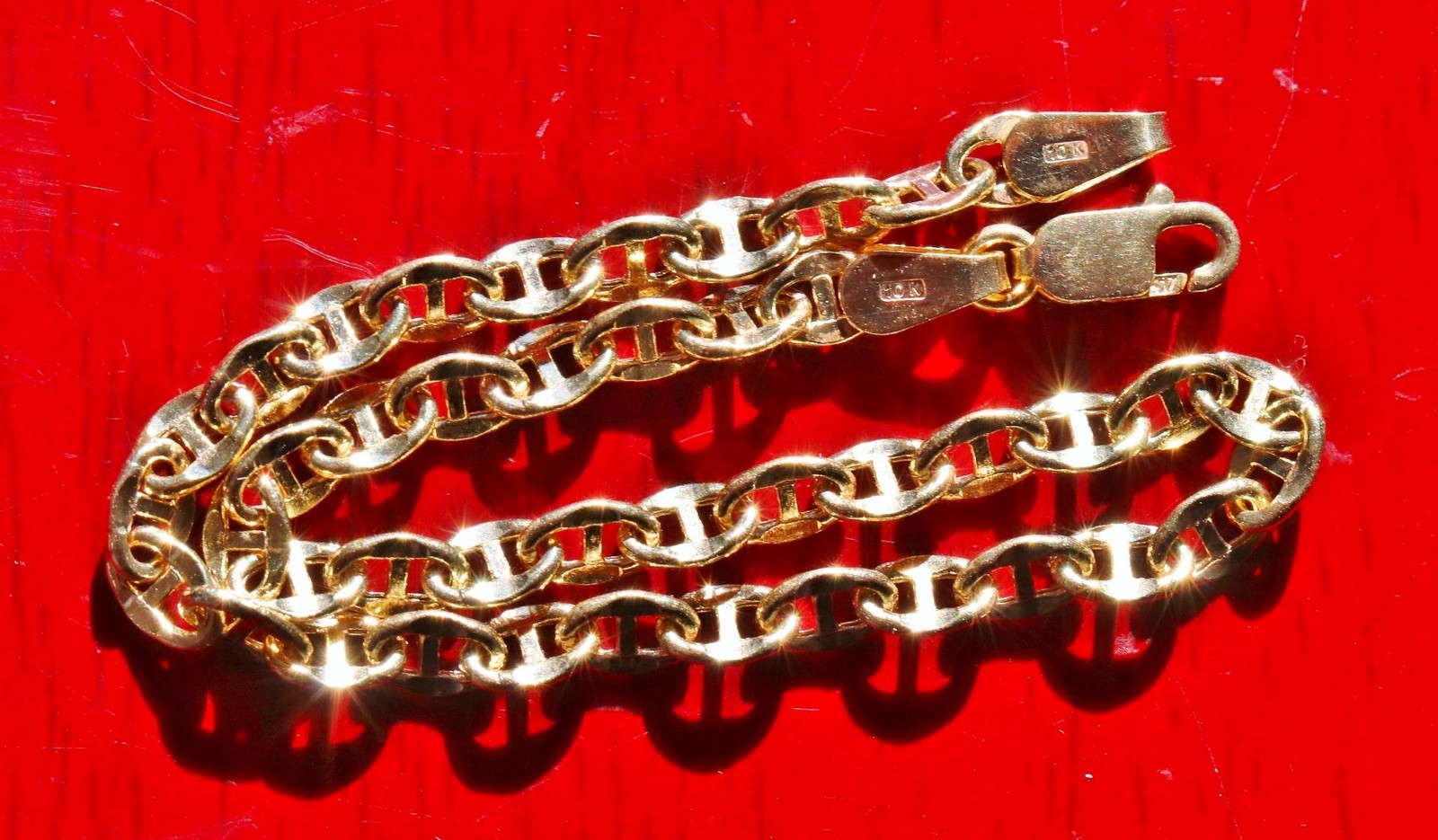 10k yellow gold bracelet 8.0″ diamond cut fancy mariner link chain 1.95g