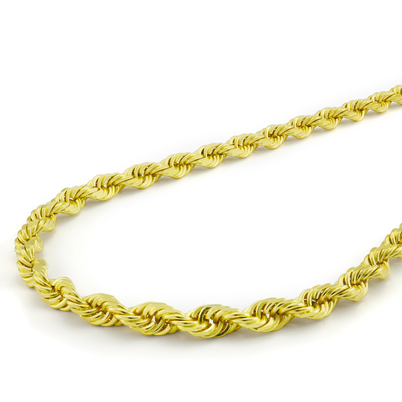 10k Yellow Solid Gold 5mm Mens Diamond Cut Rope Chain Necklace Italian Made 22″