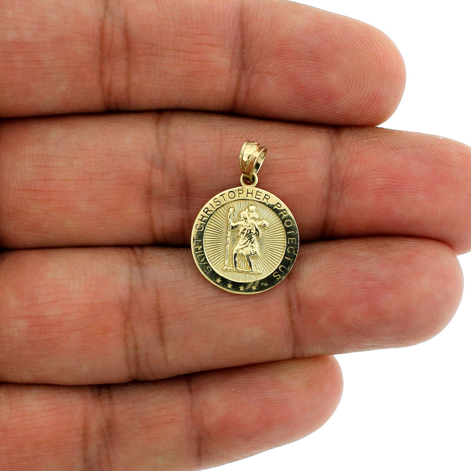 Real 10K Yellow Gold Saint Christopher Pendant, 10KT Gold Charm, Men Women