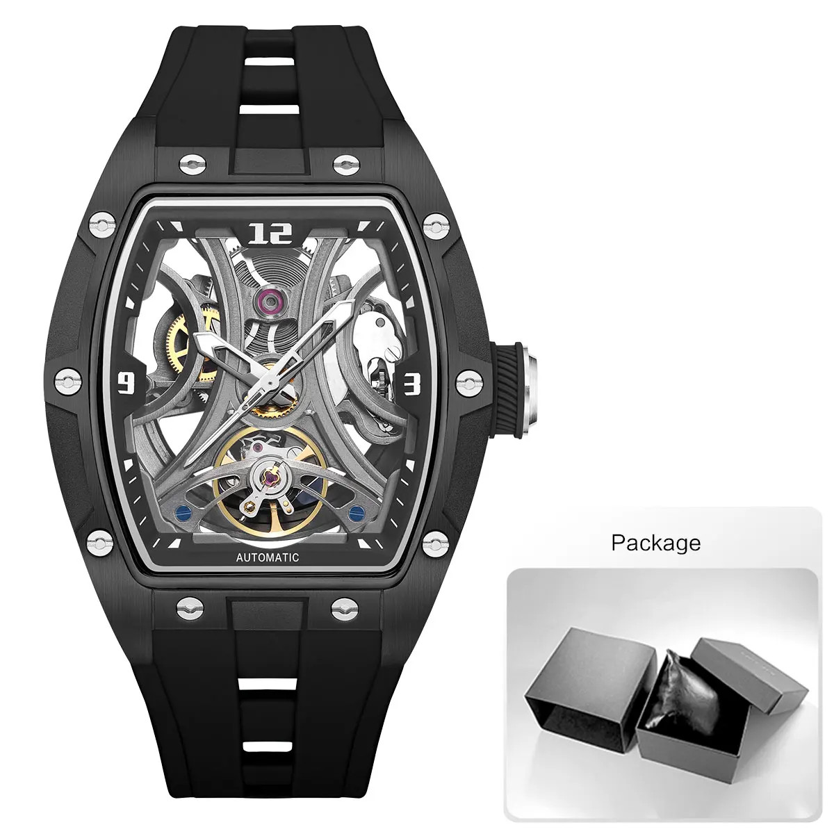MEGIR Sports Automatic Mechanical Men Watch Skeleton Waterproof Stainless Steel