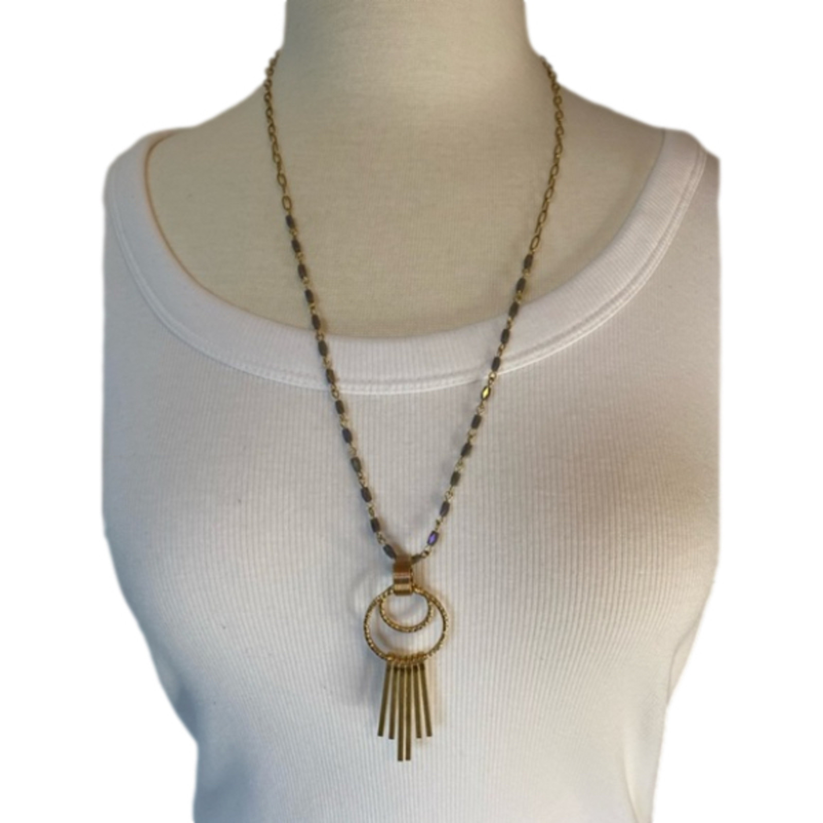 Plunder Women’s Lilac Iridescent Beaded Gold Chain Pendant Necklace Simple Basic