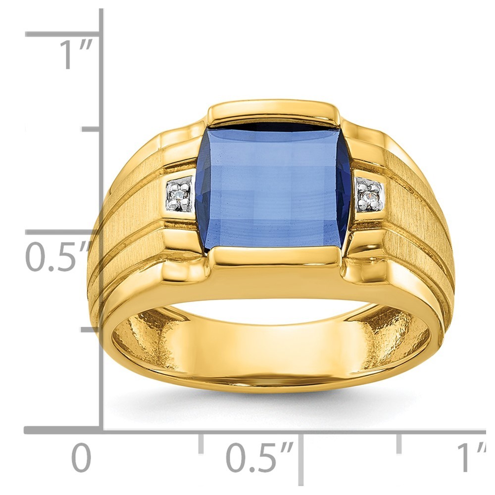 10k Yellow Gold with White Rhodium Sapphire and Diamond Men’s Ring Size 10