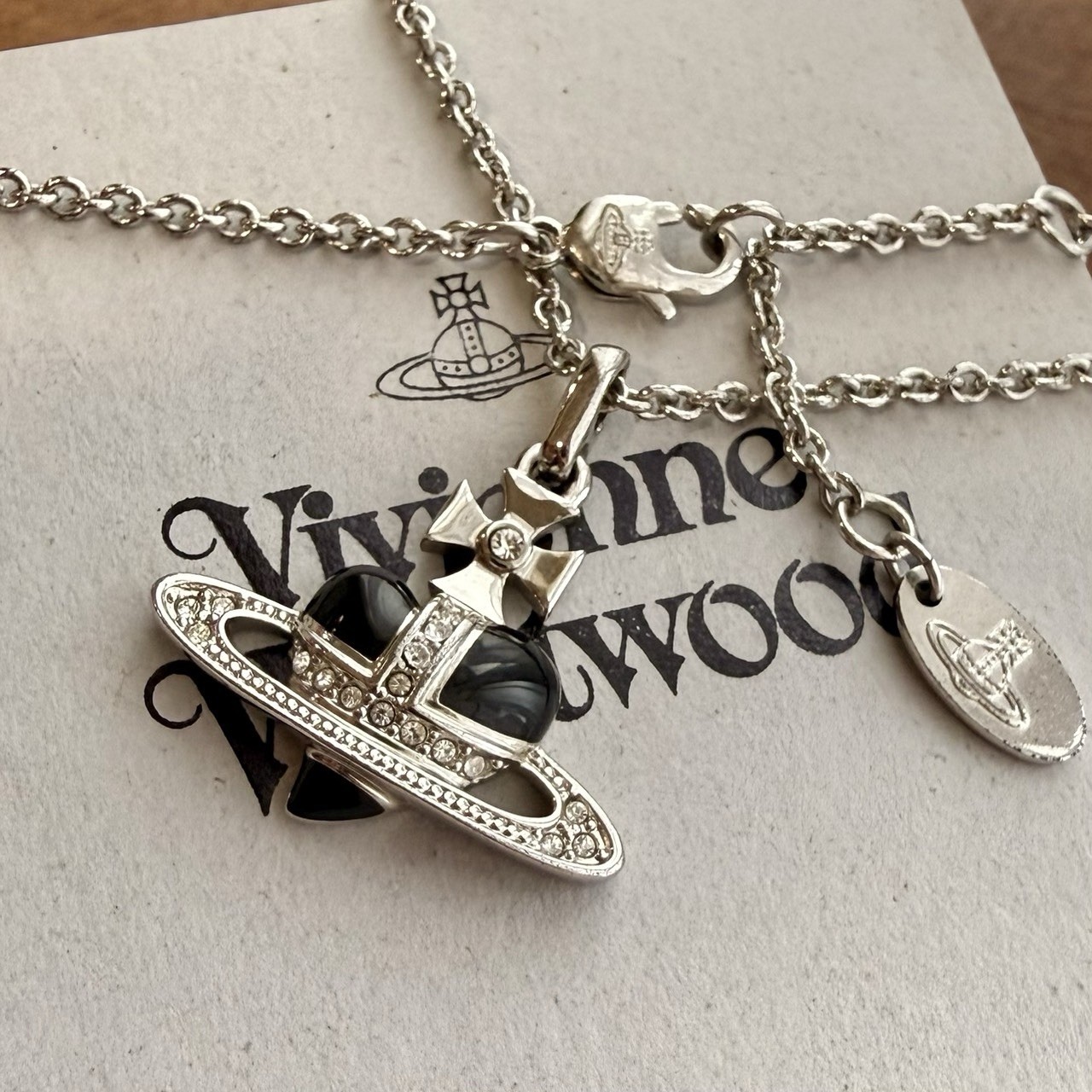 Vivienne Westwood Diamante Heart Necklace Black Authentic Popular Reissue