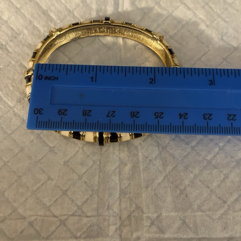 Gold Bangle With Black And Beige Square Stones