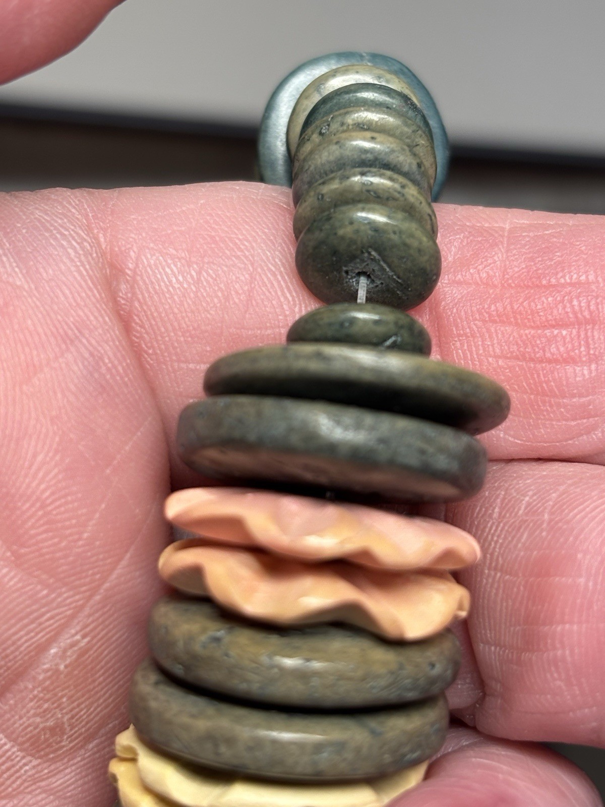 Heishi Wafer Disc Chunky Wooden Beads Retro Multi Color Artisan Necklace 23”