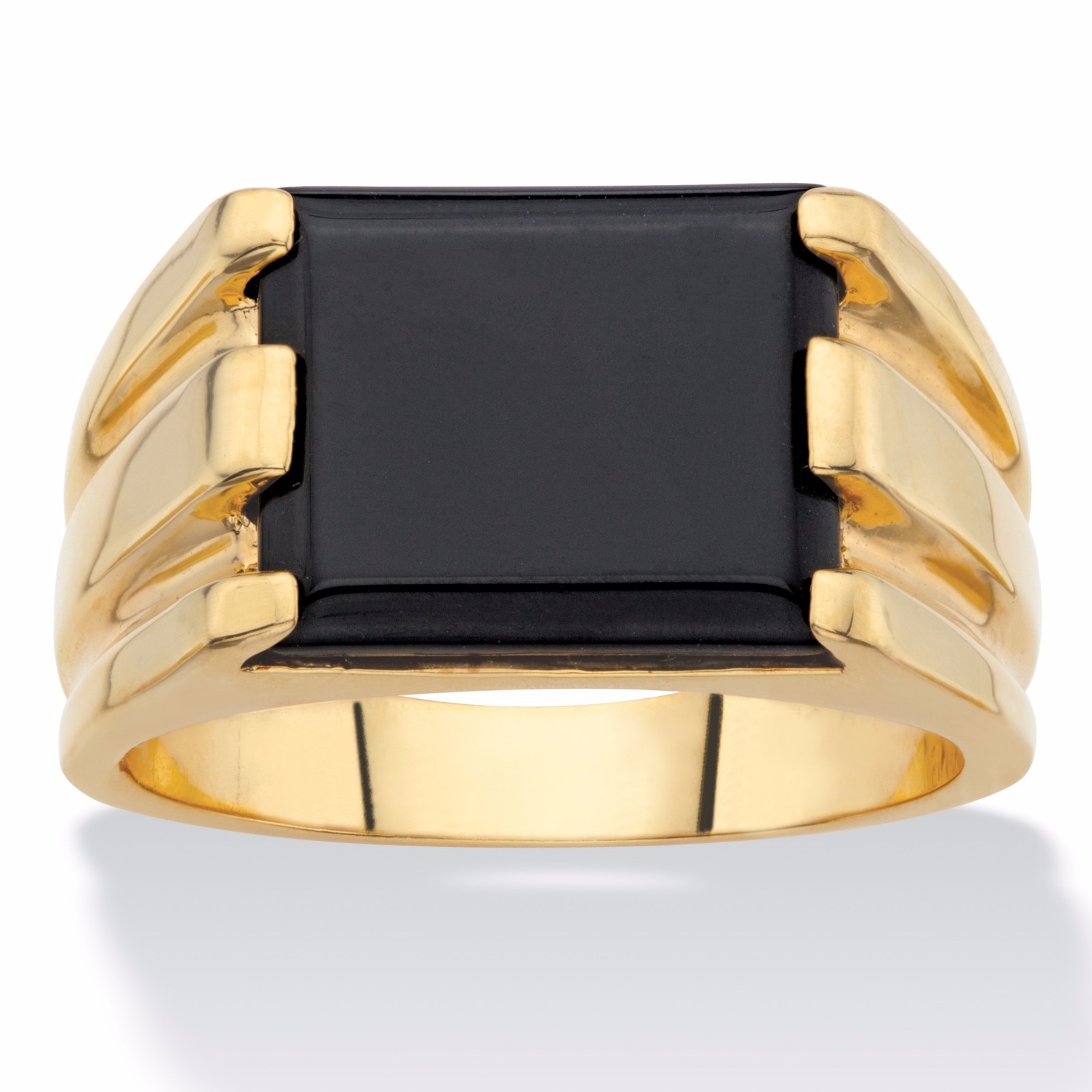 MENS BLACK ONYX 14K GOLD EMERALD CUT GP RING SIZE 8 9 10 11 12 13