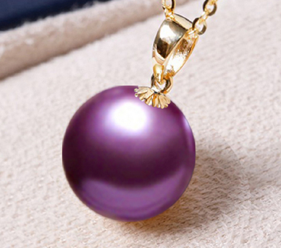 HUGE 15mm natural south sea genuine Purple lavender round pearl pendant 6638AAA