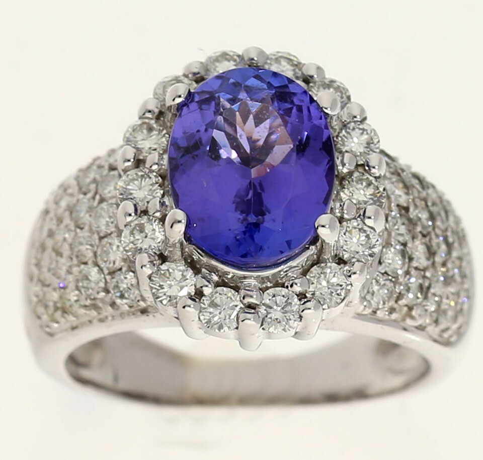 Diamond Tanzanite Halo Event Ring 3.17CT 14K White Gold Size 6.5