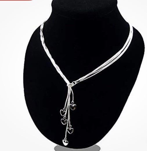 925 Sterling Silver Chain Necklace 5 Line Five Charm Love Heart 21.6″ &Bracelet