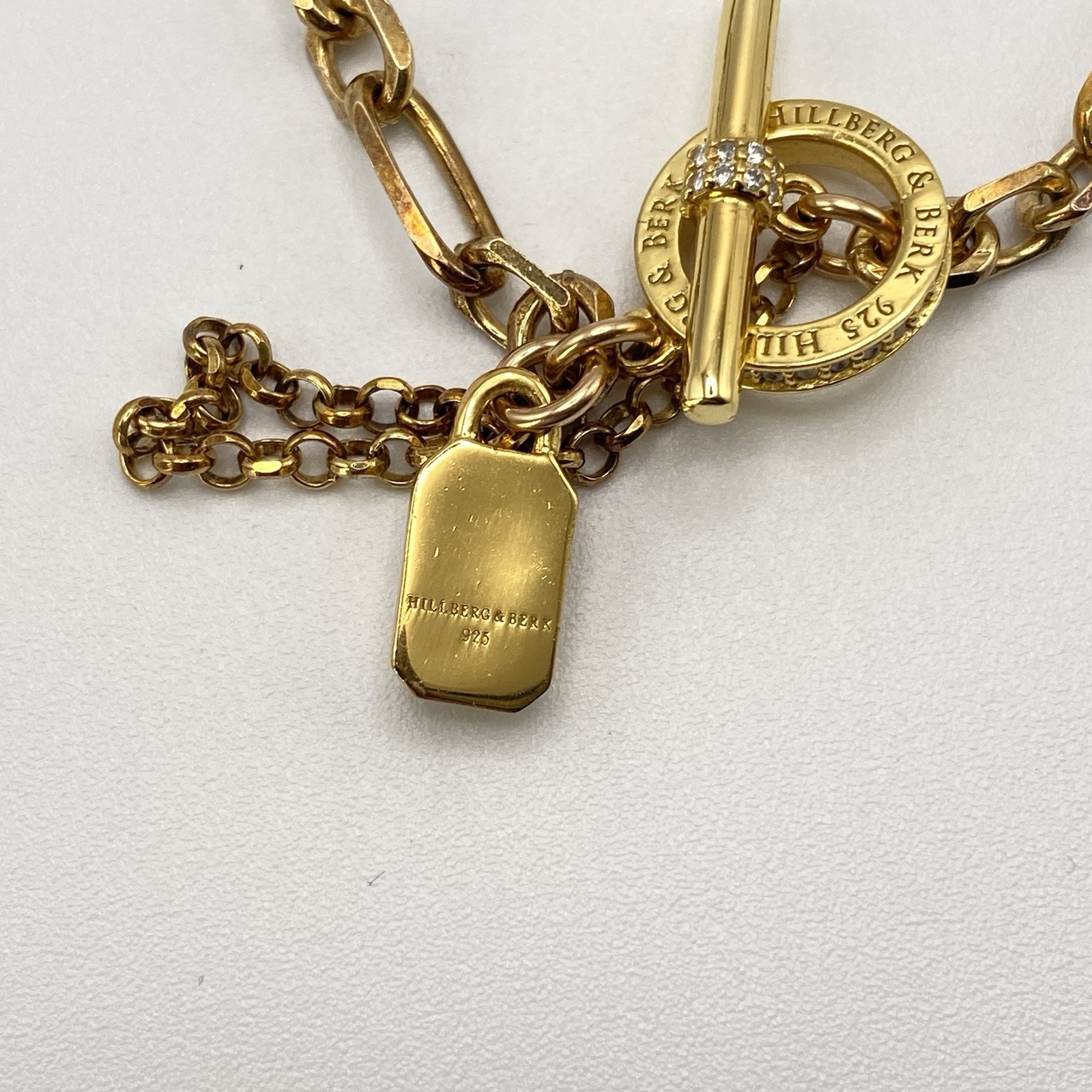 Hillberg & Berk Gemstone Bracelet 925 Gold Paper Clip Lock Charm Cubic Zirconia