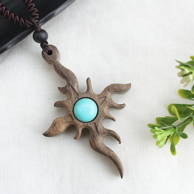 1Pc Retro Long Sweater Chain Necklace Simple Handmade Wooden Clothing Pendant