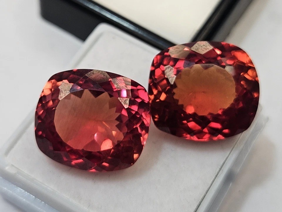 Natural Padparadscha Sapphire Cushion Cut 30-31 Ct Pair Certified Loose Gemstone