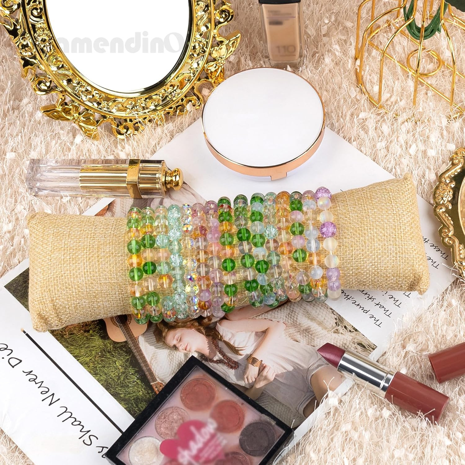 Framendino, 2 Pack Linen Long Watch Pillow Bracelet Bangle Cushions Display