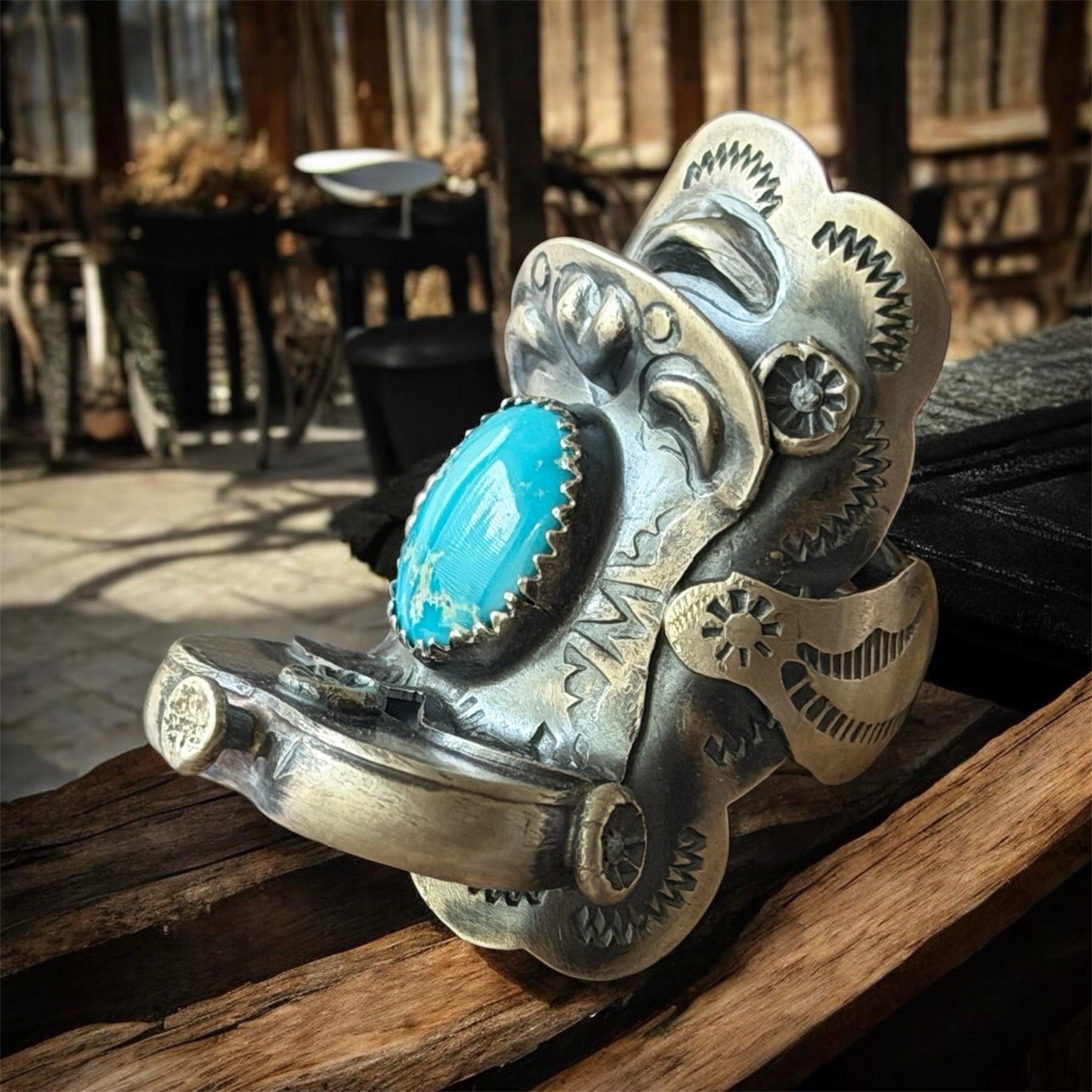 Tim Yazzie Sonoran Turquoise Navajo Sterling Silver Saddle Ring Size 8 Statement