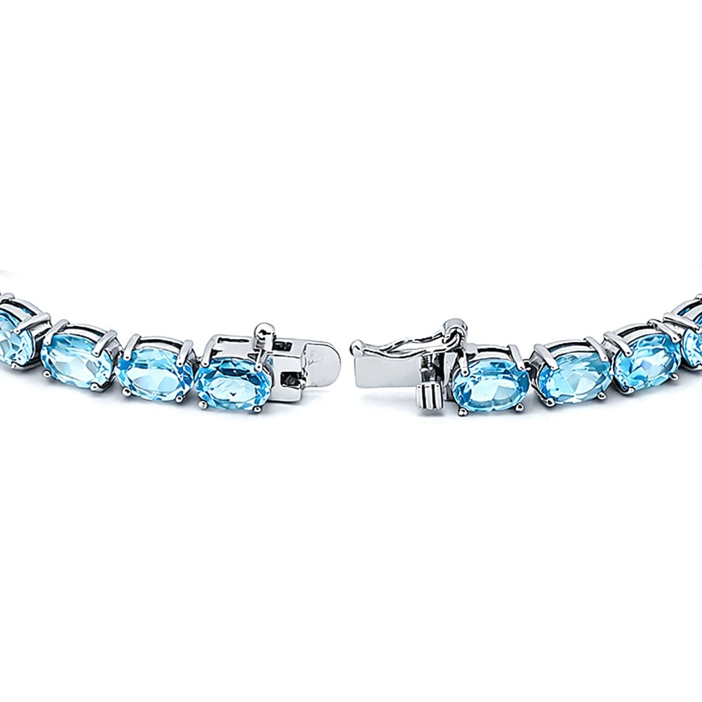 925 Sterling Silver Blue Topaz Classic Oval Bracelet 7.25 Inches