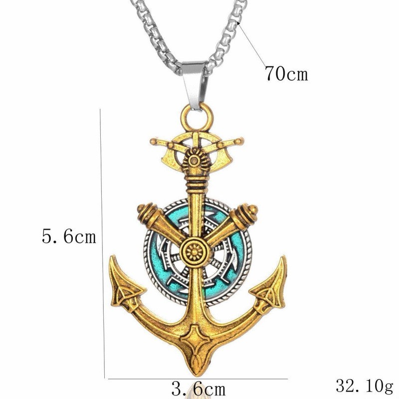 Rotatable Anchor Wheel Necklace Stainless Steel 70cm Box Chain Men Accessories