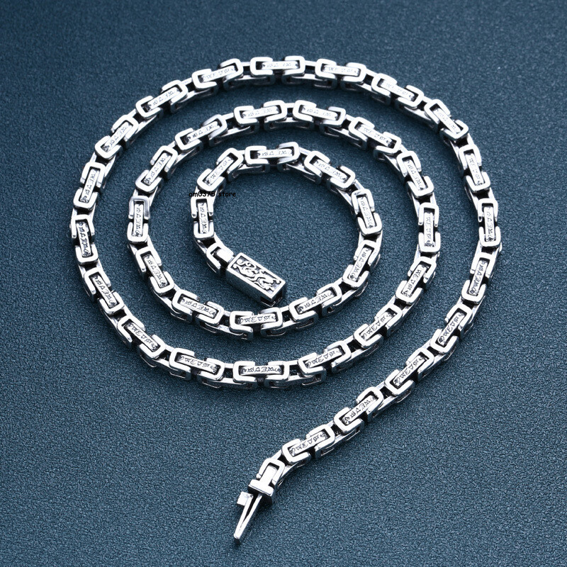 Real 925 Sterling Silver Necklace Women Men 5mm Square Byzantine Link Chain
