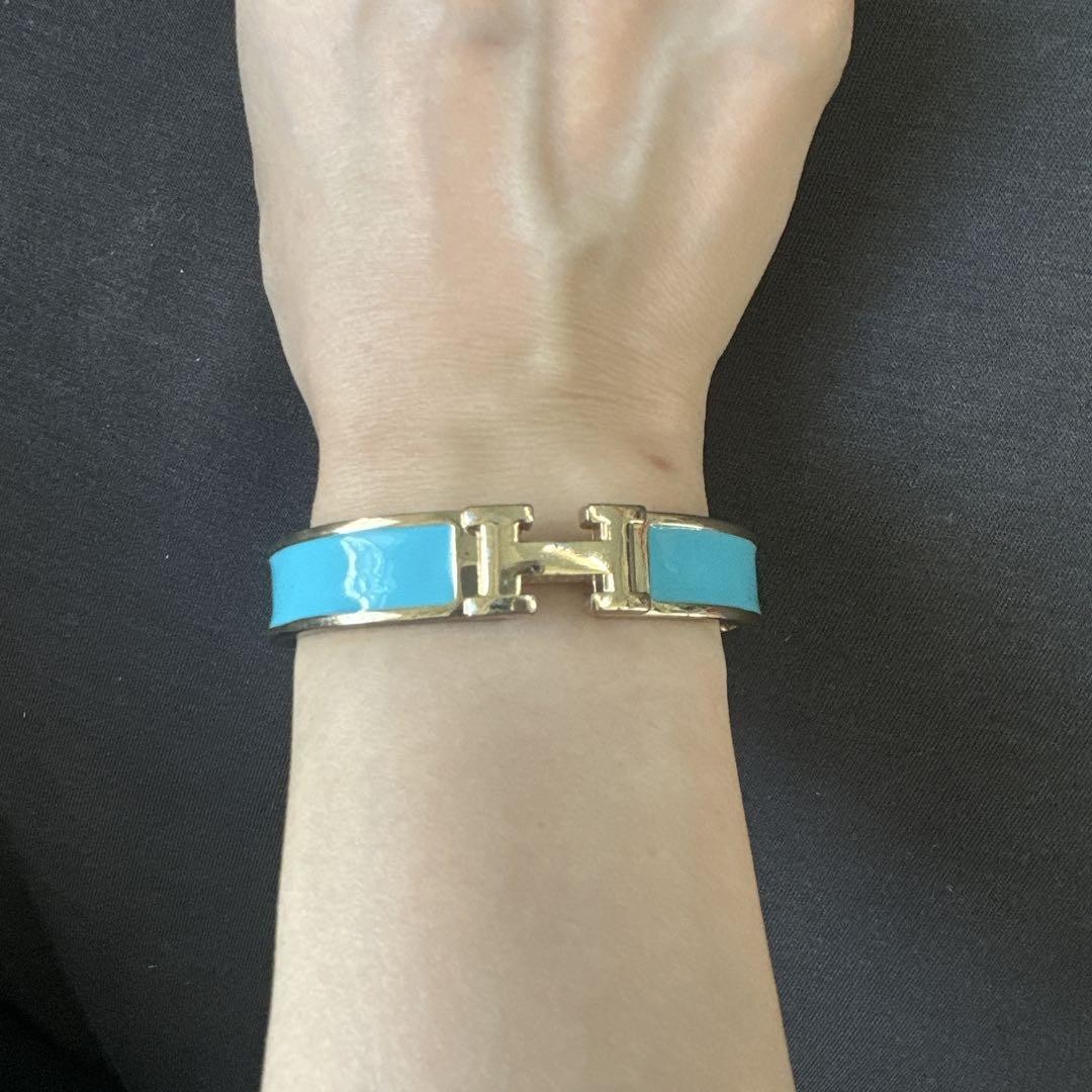 Hermès Click H Turquoise and Pink Gold Bracelet, 16cm Wrist Circumference Used