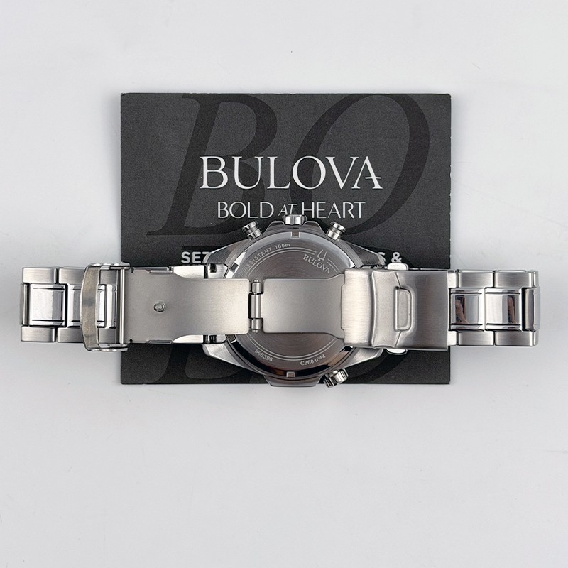 Bulova Marine Star Green Dial 96B396 Steel Men Quartz Watch 43mm Chronograph