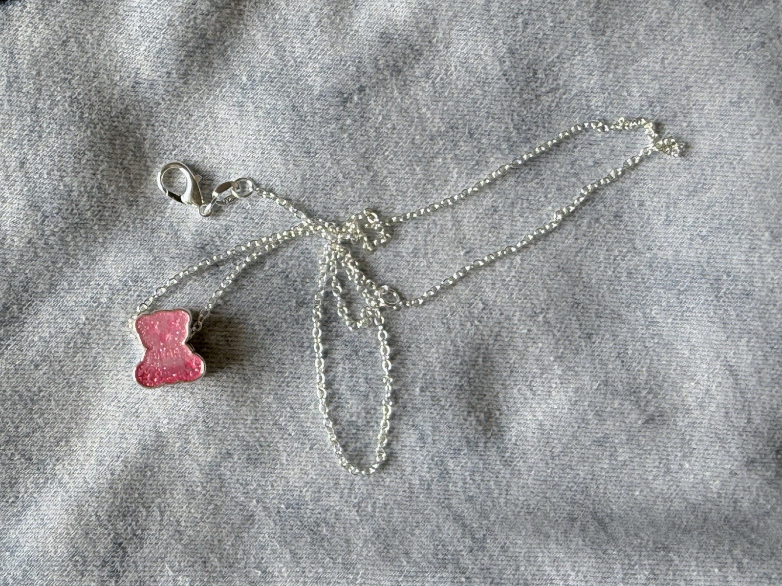 Authentic Sterling Silver 925 Pink teddy bear Necklace 🦋