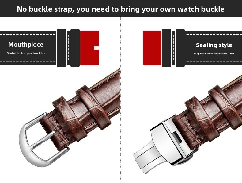 Quality Double Sided Cowhide Genuine Leather Watch Strap Without Buckle 10-24mm