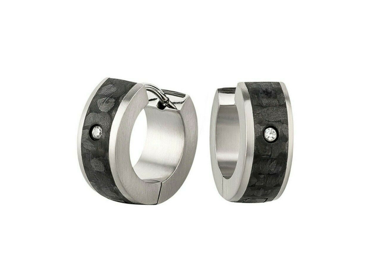 Hinged hoop hinged hoop earrings/earrings made of black carbon titanium with cubic zirconia