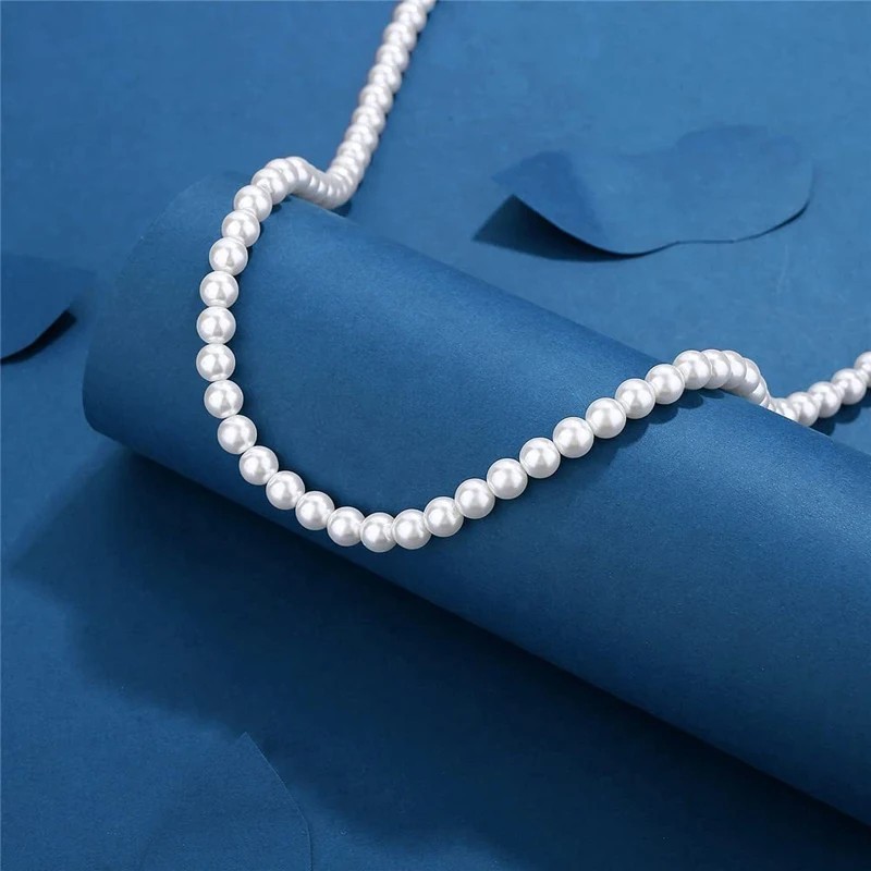 1Pcs Pearl Necklace Handmade 8mm Beaded Strand Unisex Trendy Wedding Jewelry