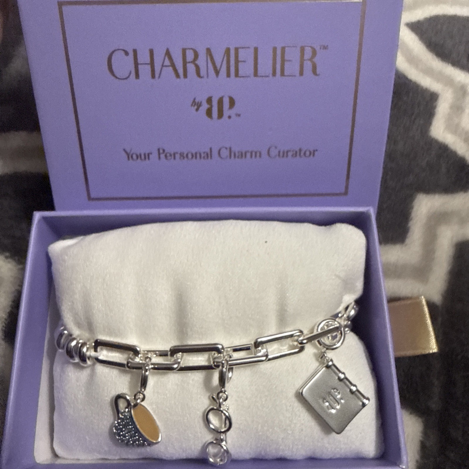 Bomb Party Charmelier Bracelet BR24565 • Bookworm Bliss • CZ Silver Plated