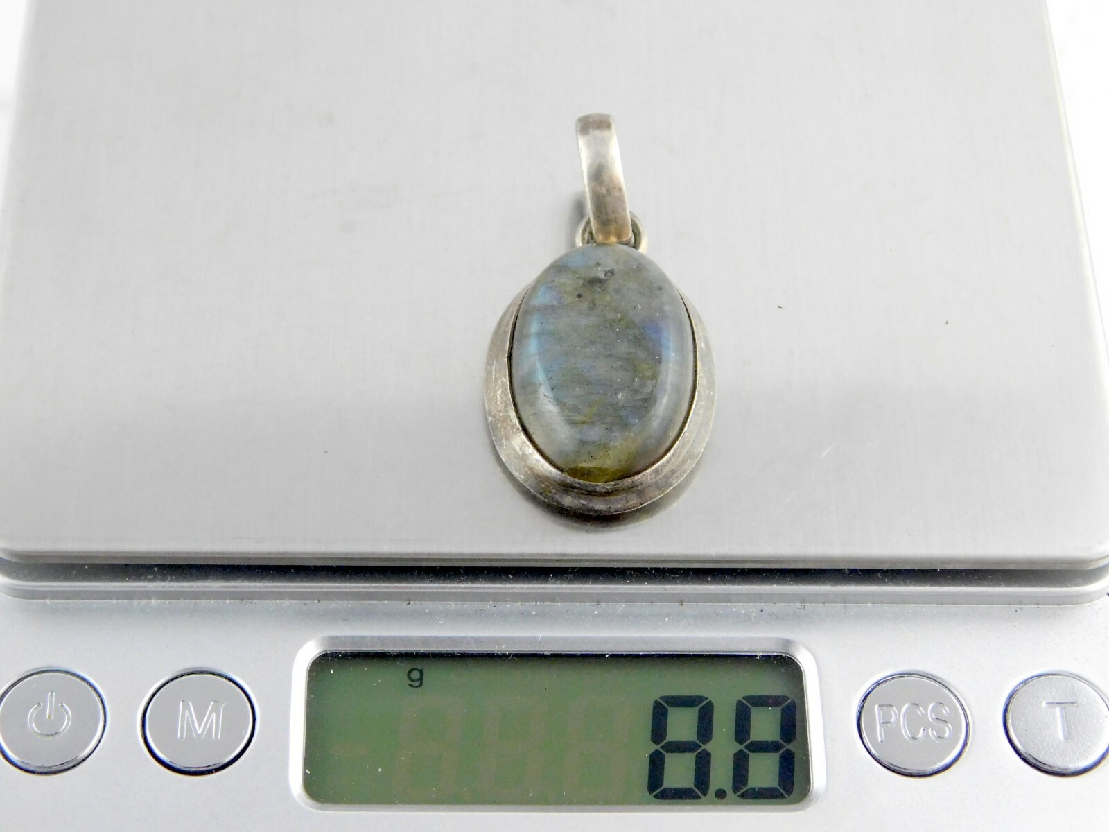 Vintage Sterling Silver Labradorite Cabochon Pendant 925 1.5 Inches 8.8 Grams