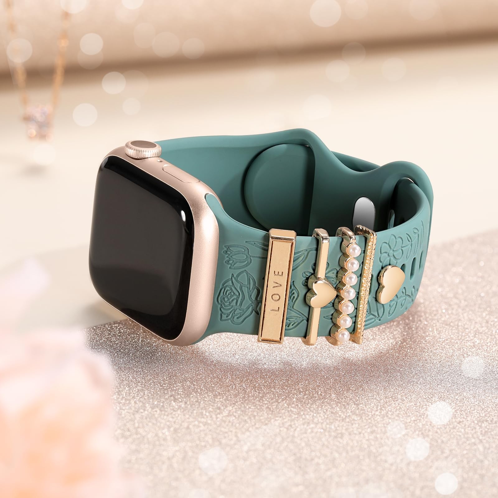 DaQin Flower 38mm/40mm/41mm/42mm(series 11 10), PineGreen Band/RoseGold Love