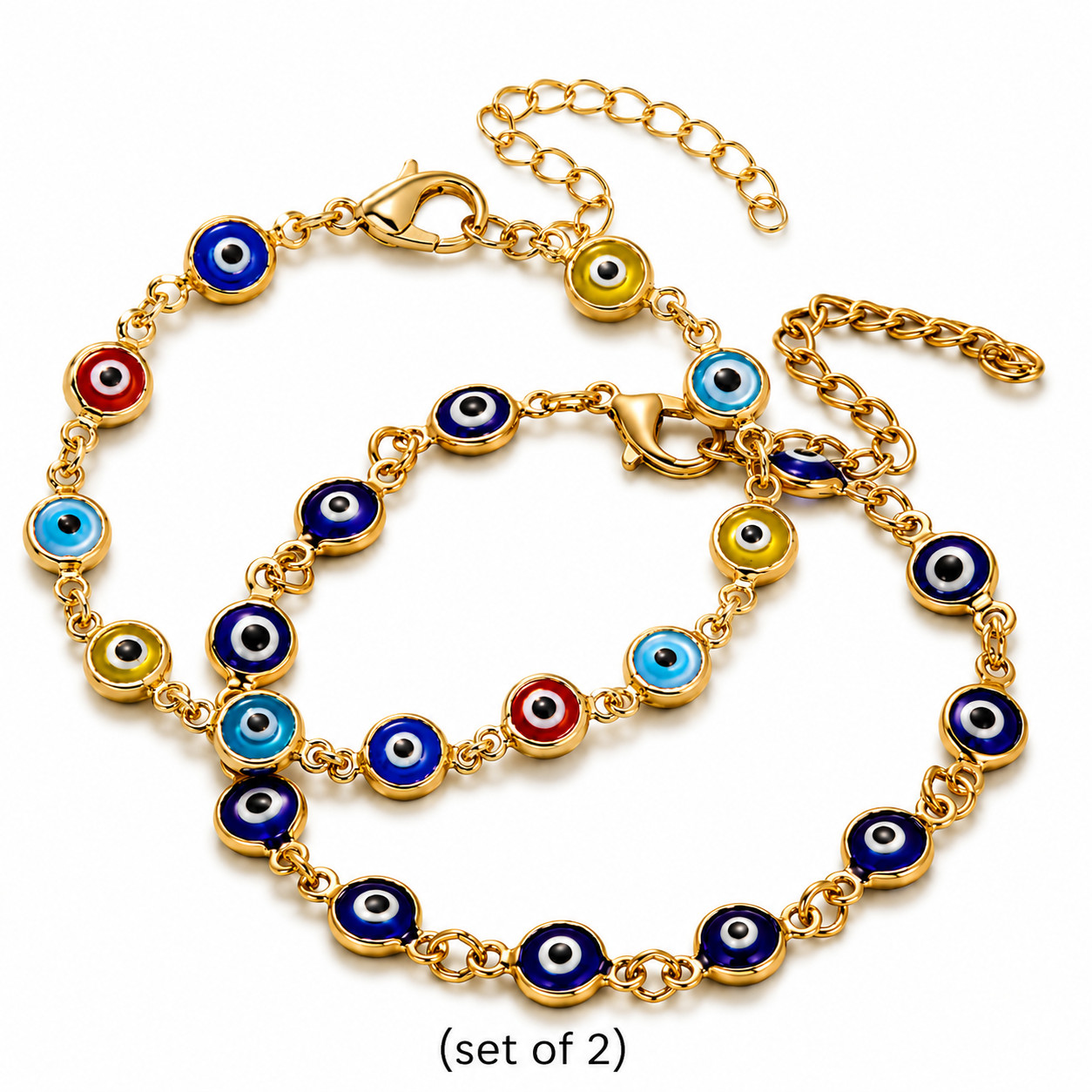 (2 Packs) Evil Eye Bracelet Pendant Charm Beads Blue Colorful Protection Lucky