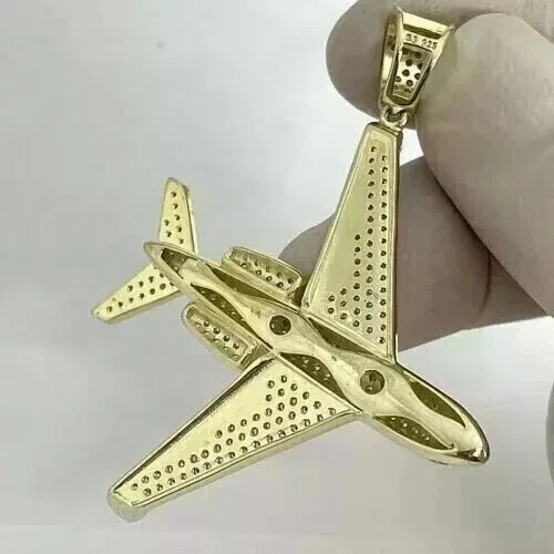 2Ct Lab Created Diamond Airplane Charm Pendant Necklaces 14K Yellow Gold Plated