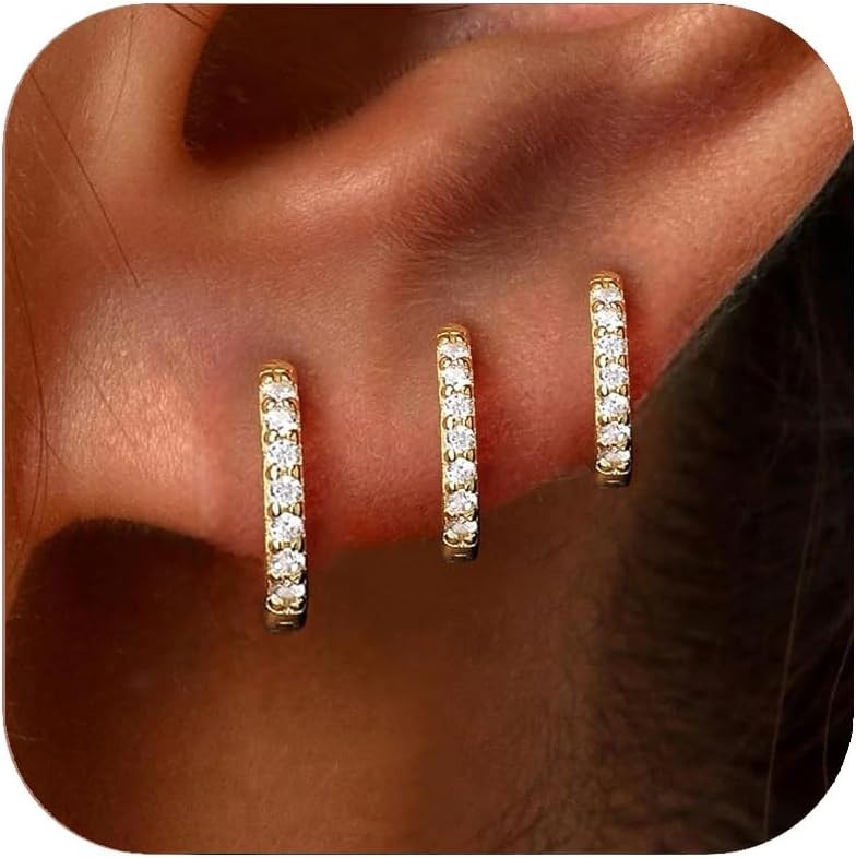 3 Pairs Gold 8Mm 9Mm 10Mm Huggie Hoop Earrings Set for Women Stackable | Non Tar
